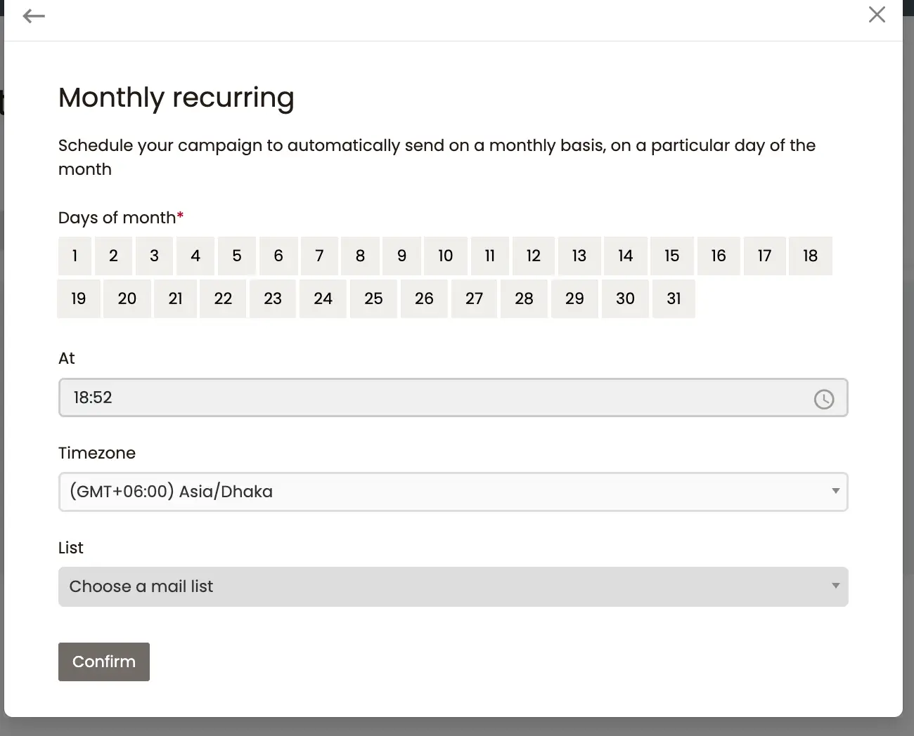 Schedule your campaign to automatically send on a monthly basis, on a particular day of the month