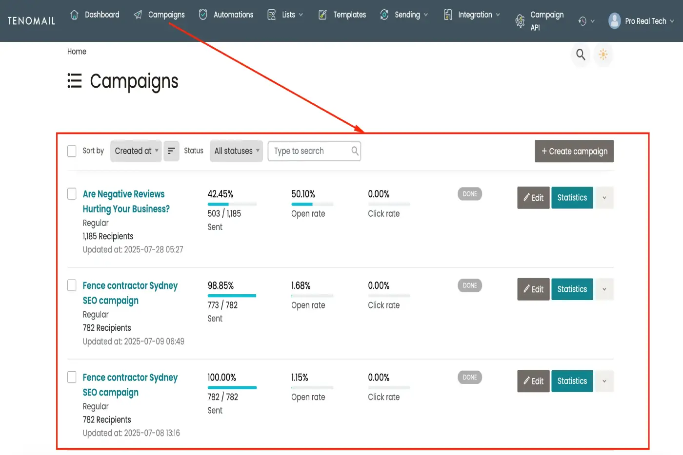 Teno Mail Email Campaigns